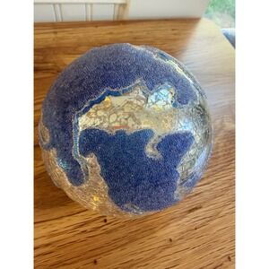 DEI Beaded Crackle Glass LED Earth Globe Light Blue Silver Travel Decor 5in